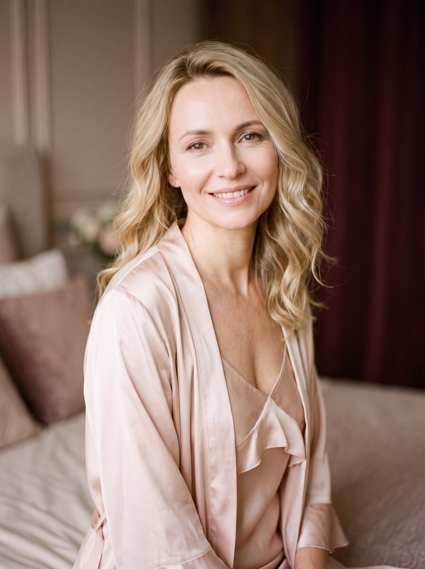Présentation de Ensemble Nuisette et Kimono Rose en Satin de Soie Image