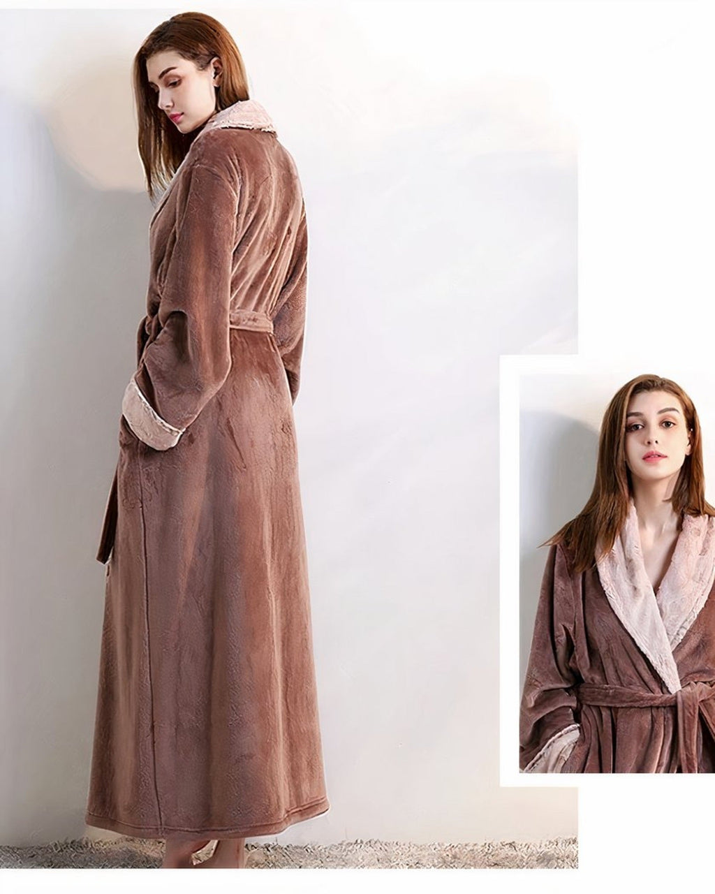 Dos ceinturé du peignoir long marron