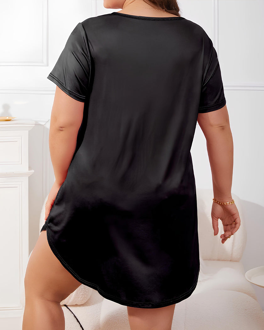 Nuisette Grande Taille Noire Manches Courtes