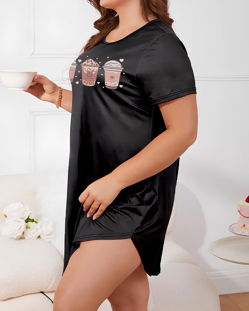 Nuisette Grande Taille Noire Manches Courtes