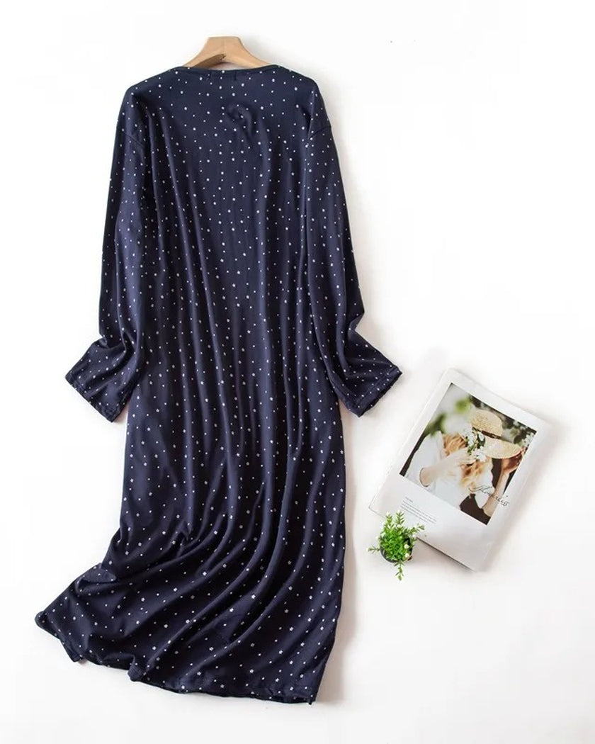 Chemise de Nuit Femme en Coton Motif Étoilé