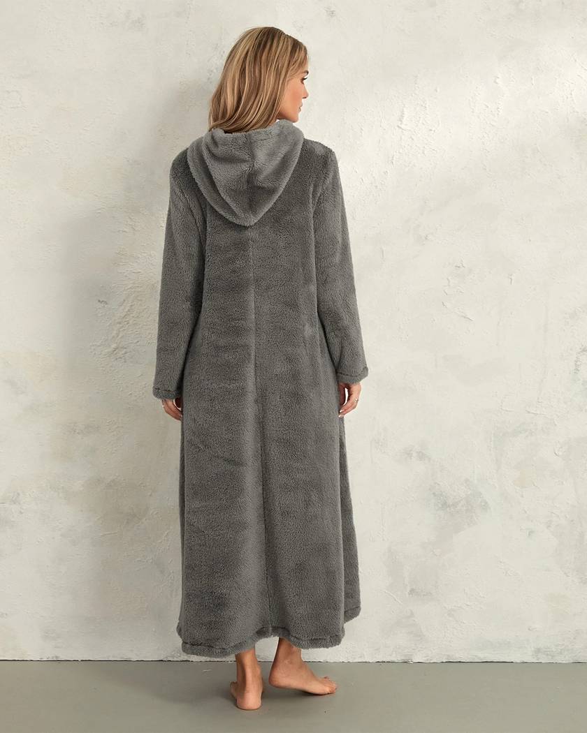 Chemise de nuit longue à capuche en polaire