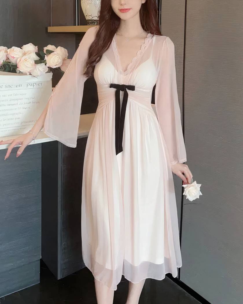 Chemise de Nuit Romantique Longue en Dentelle