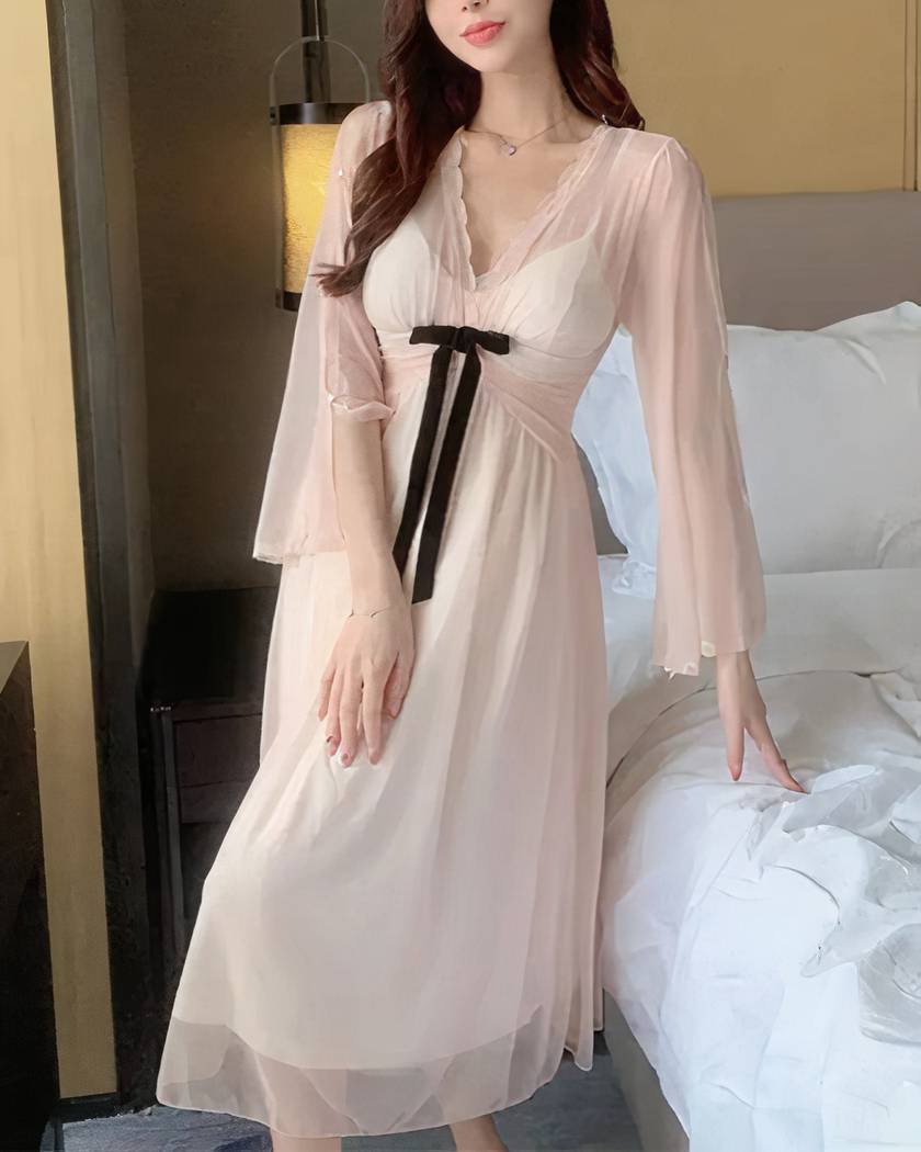 Chemise de Nuit Romantique Longue en Dentelle
