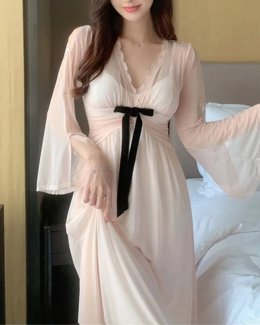 Chemise de Nuit Romantique Longue en Dentelle