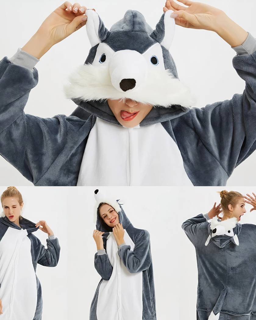 Combinaison Pyjama Femme Animaux Chaude à Capuche