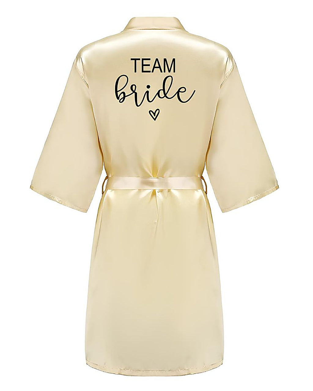 Peignoir kimono jaune pâle vu de dos, petit col plat au ras de l'encolure