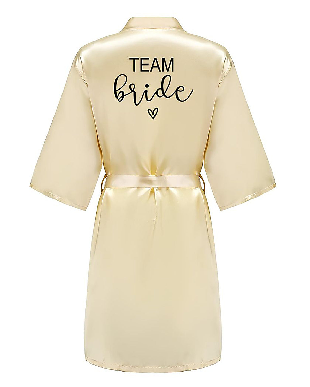 Peignoir kimono jaune pâle vu de dos, petit col plat au ras de l'encolure