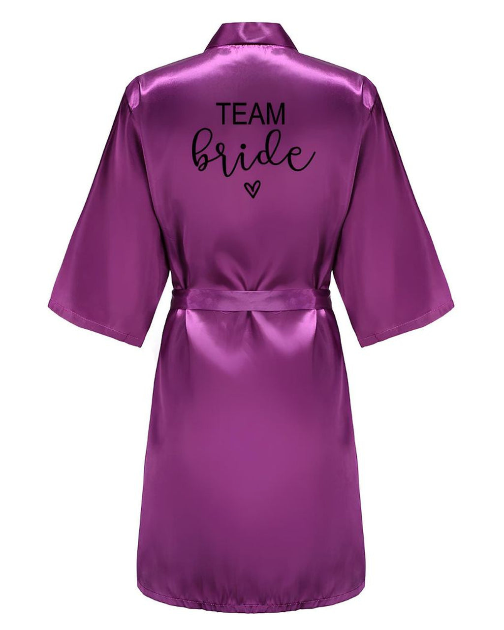 Peignoir kimono violet vu de dos, ourlet court à mi-cuisse