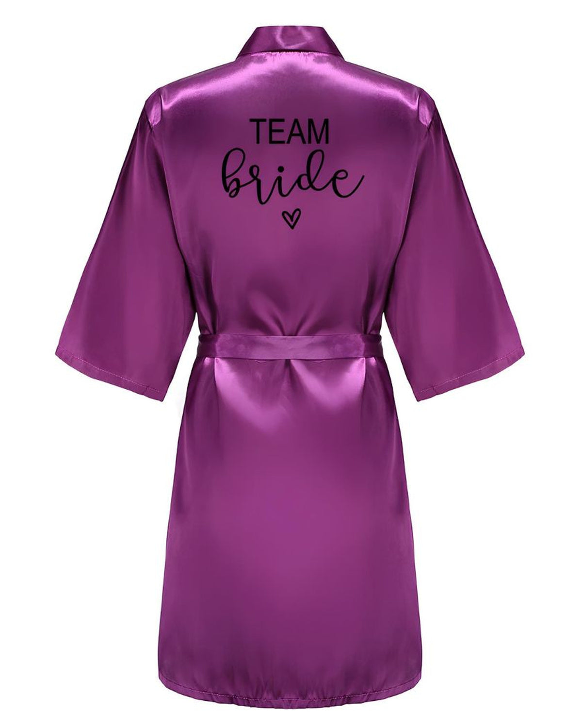 Peignoir kimono violet vu de dos, ourlet court à mi-cuisse