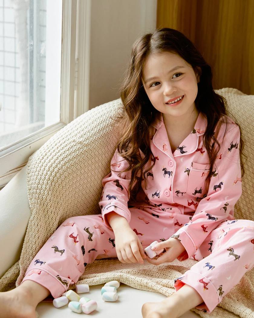 Pyjama Fille Chemise Rose à Motif Licorne