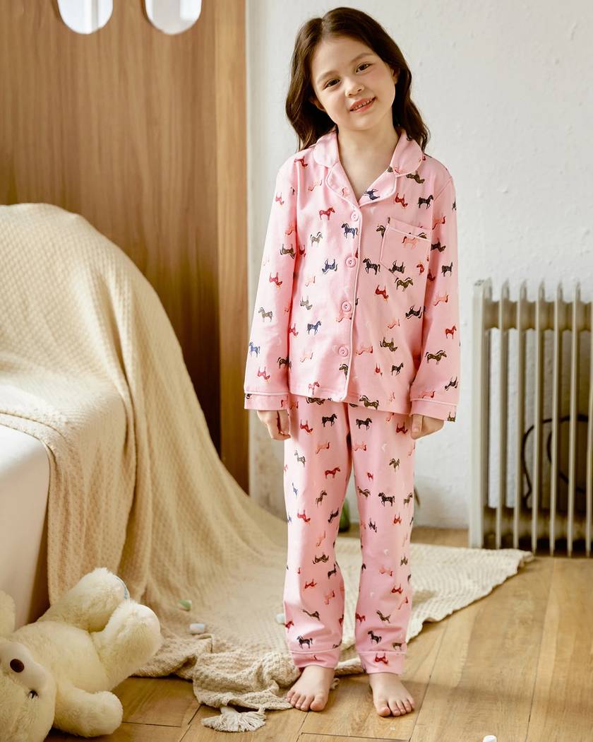 Pyjama Fille Chemise Rose à Motif Licorne