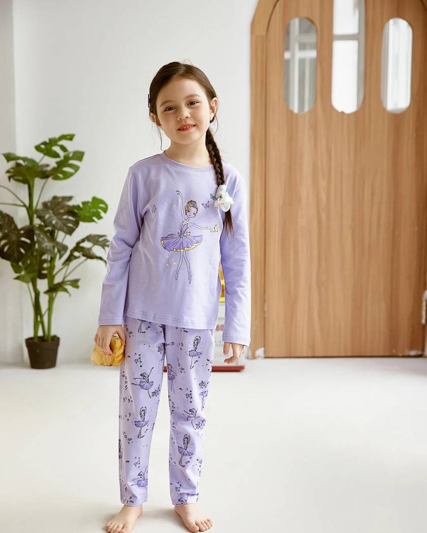 Pyjama Fille Motif Fée Violet Manches Longues