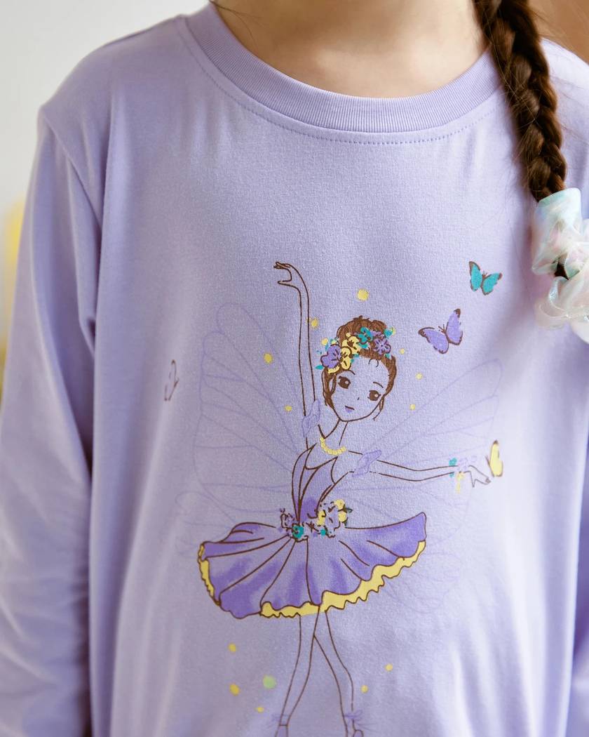 Pyjama Fille Motif Fée Violet Manches Longues