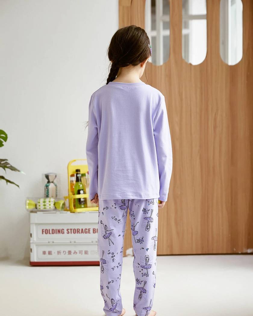 Pyjama Fille Motif Fée Violet Manches Longues