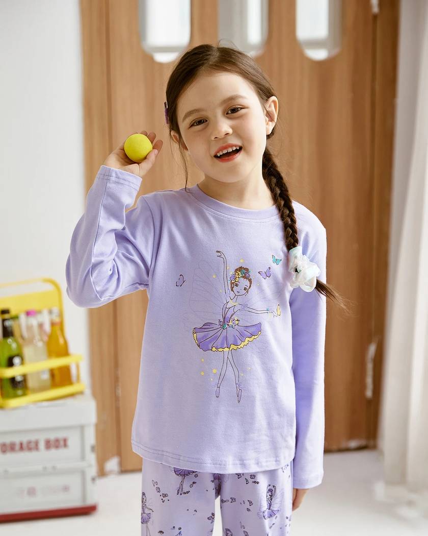 Pyjama Fille Motif Fée Violet Manches Longues