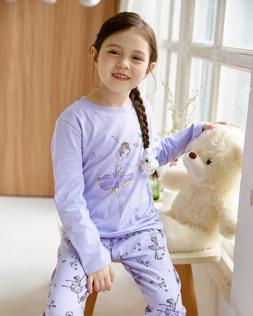 Pyjama Fille Motif Fée Violet Manches Longues
