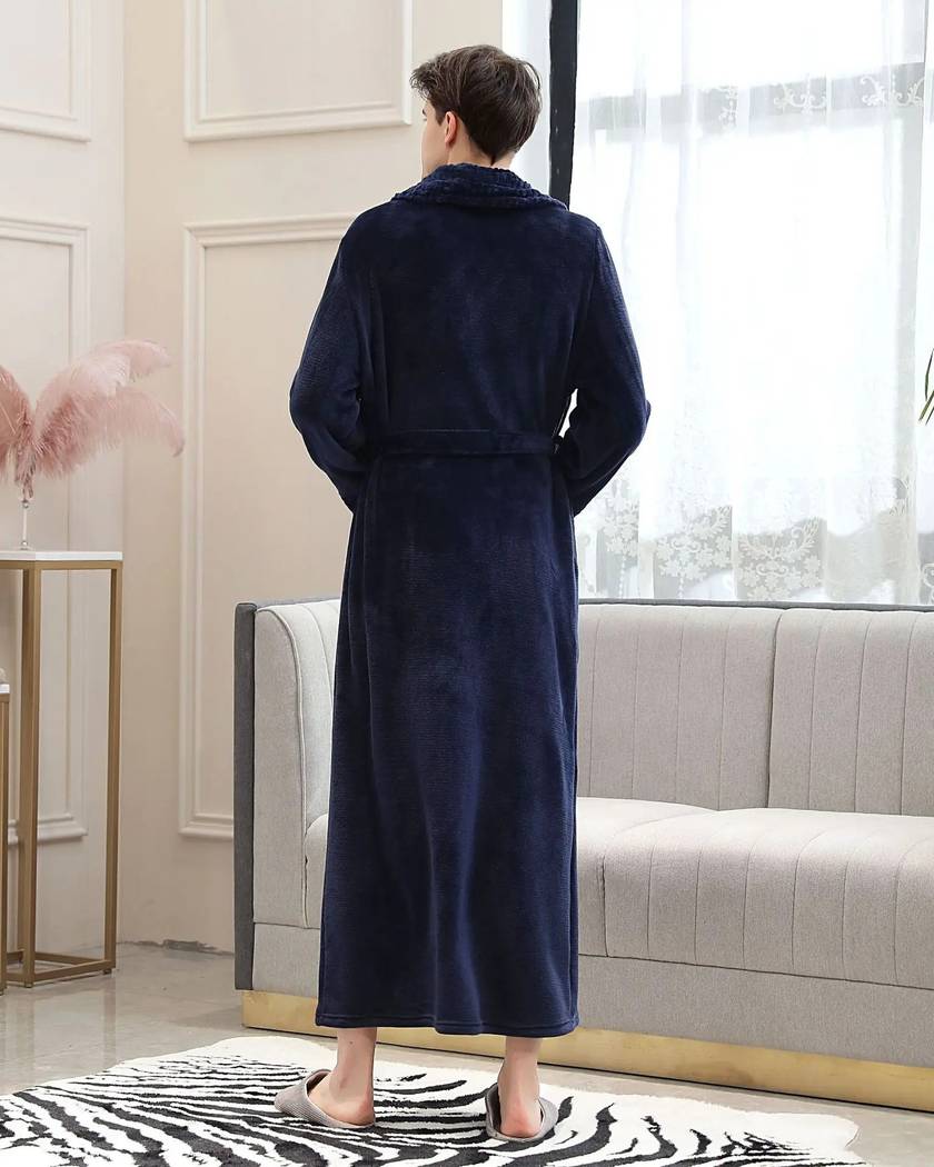 Robe de Chambre Homme Longue Effet Velours Bleu Marine