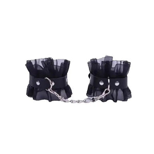 Menottes en dentelle noire, paire reliée par une chaînette