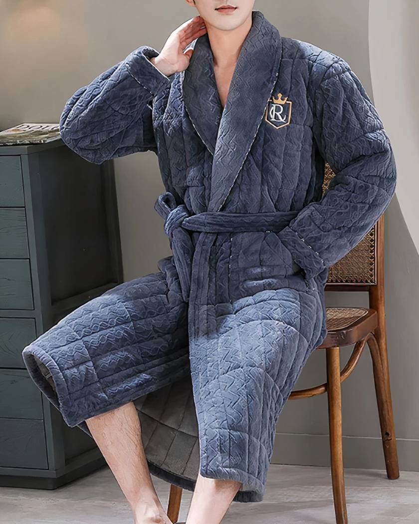 Peignoir polaire homme mi-long coloris Bleu