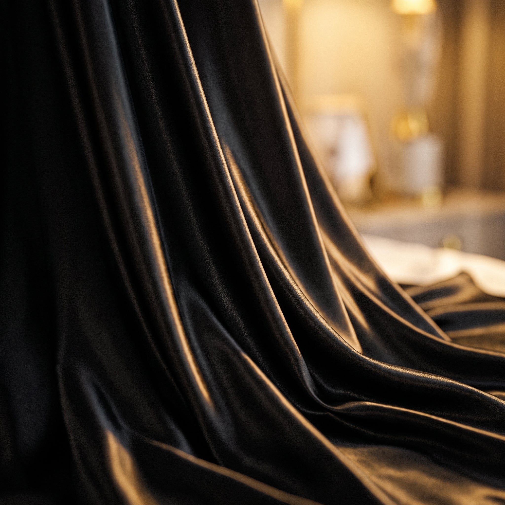 Detail du satin noir fluide de la nuisette Image