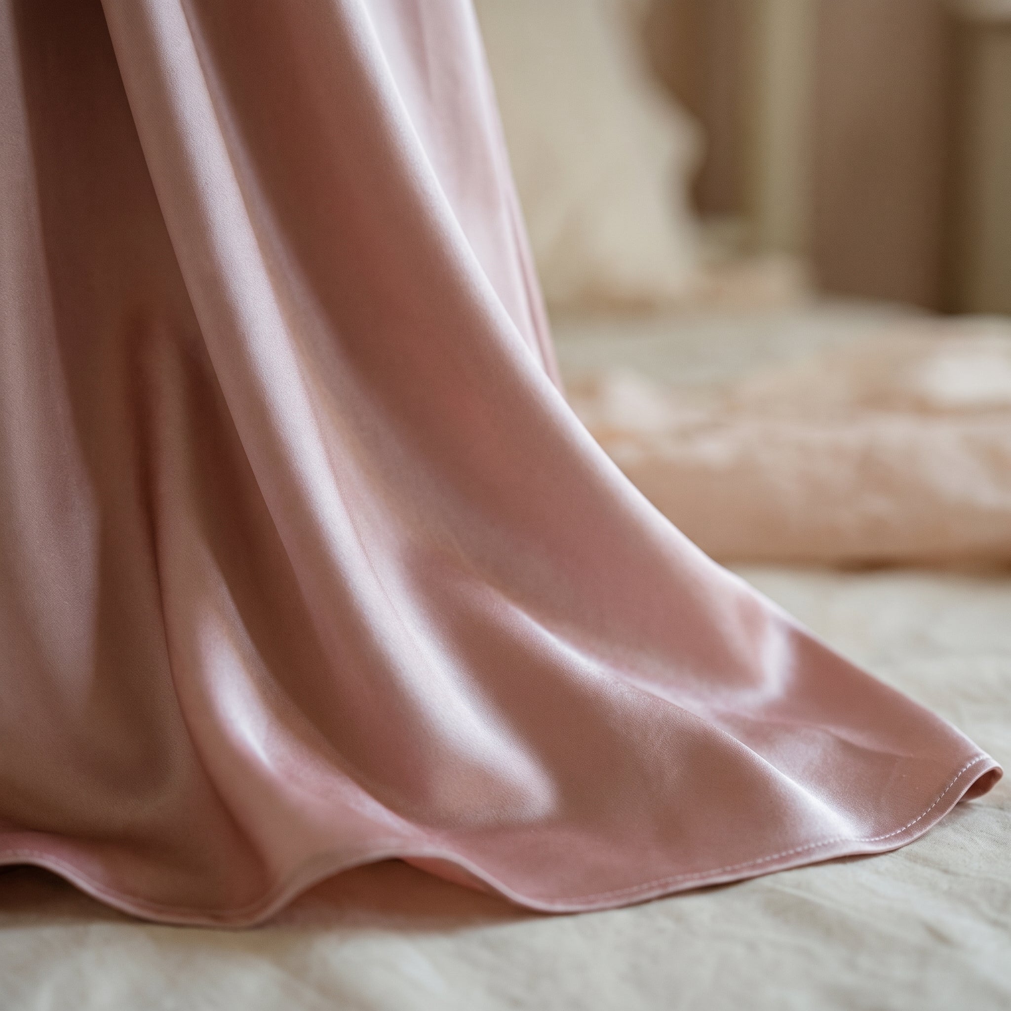 Drapé fluide et reflet du satin rose poudré de la nuisette Image