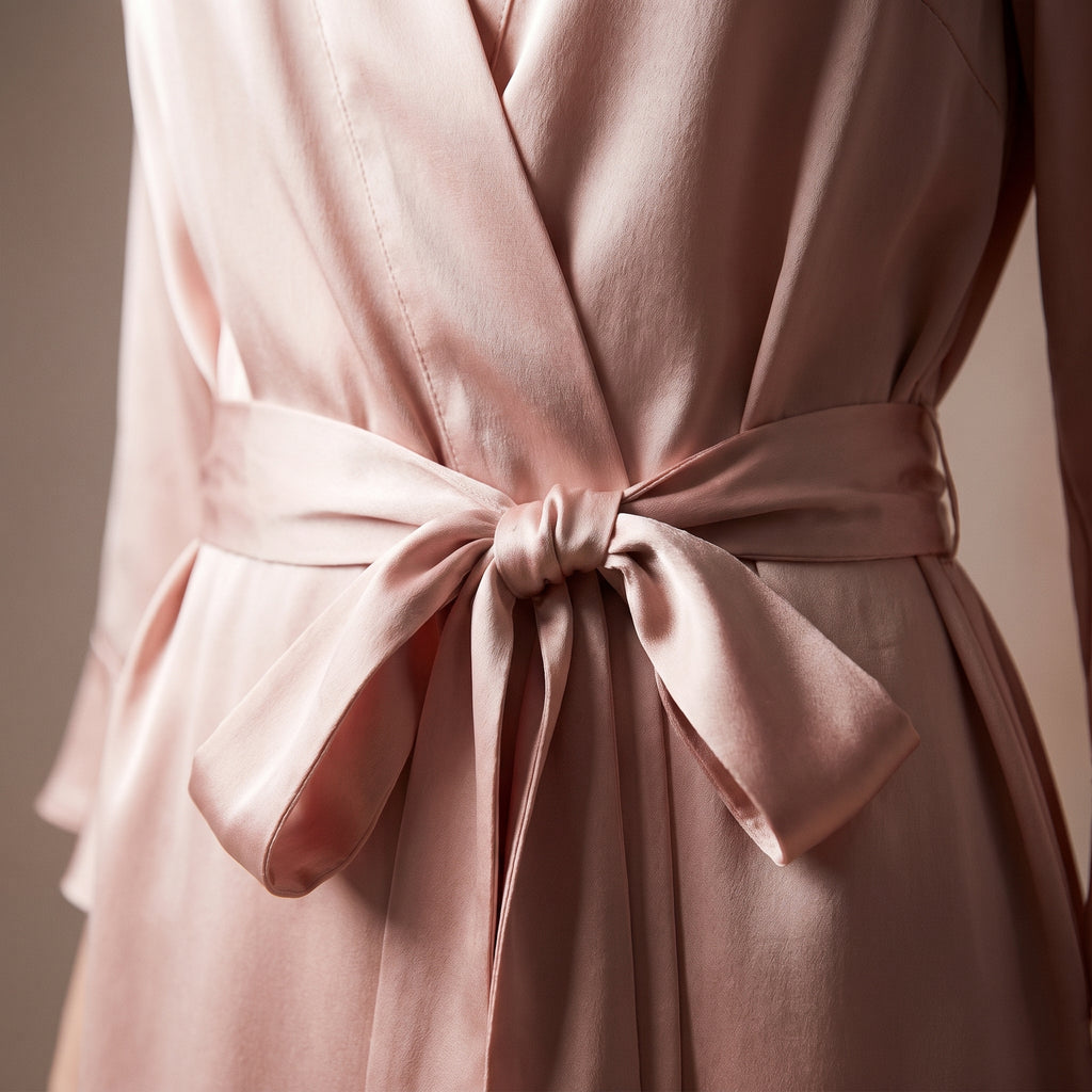Kimono rose en satin croisé et ceinturé à la taille de l'ensemble nuisette et kimono