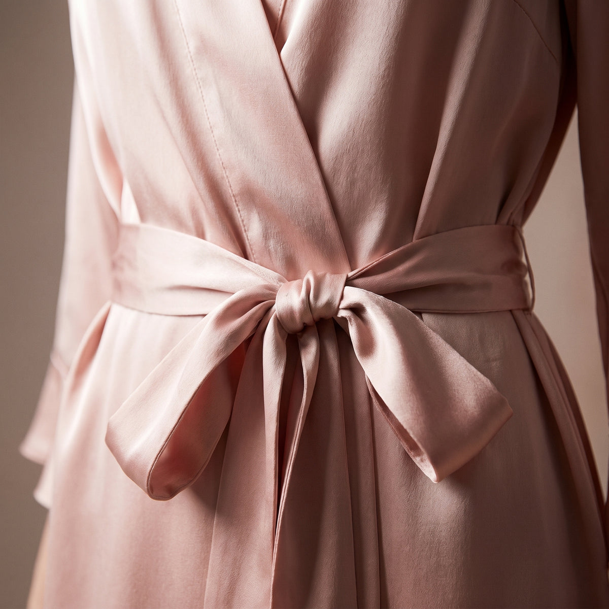 Kimono rose en satin croisé et ceinturé à la taille de l'ensemble nuisette et kimono