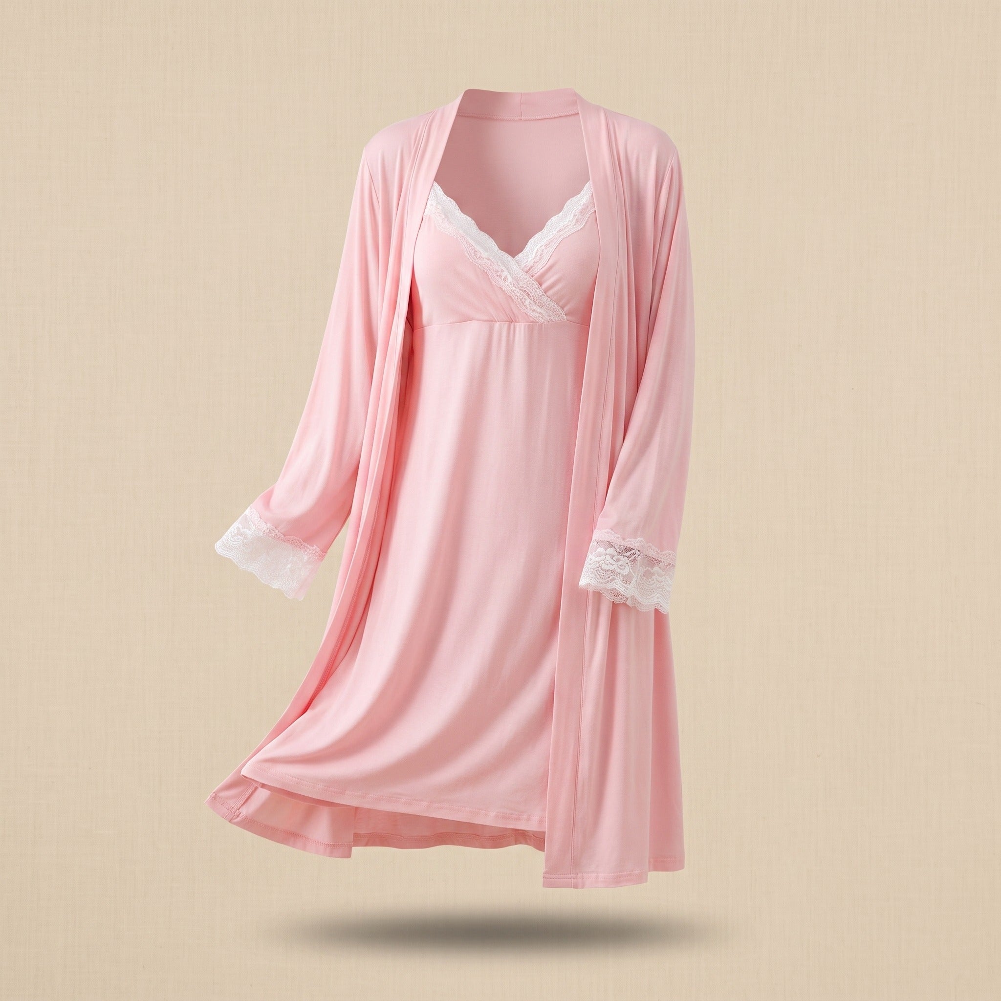 Ensemble nuisette et kimono rose porte par mannequin invisible, carre Image