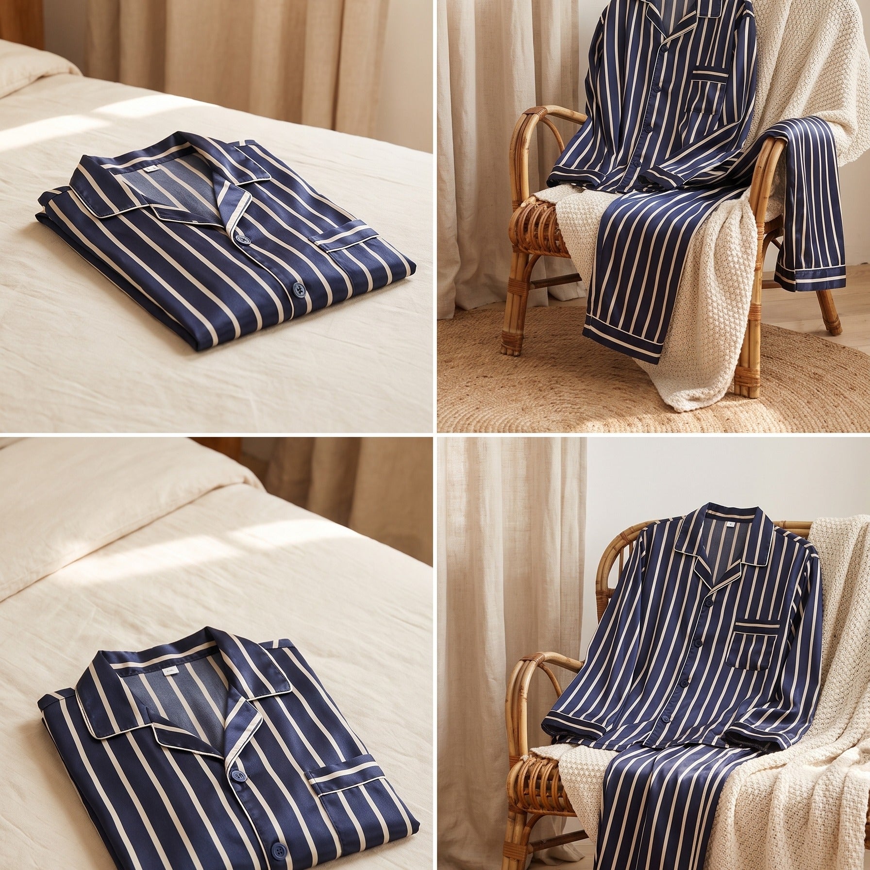 Mise en situation boudoir du pyjama homme à rayures satinées Image