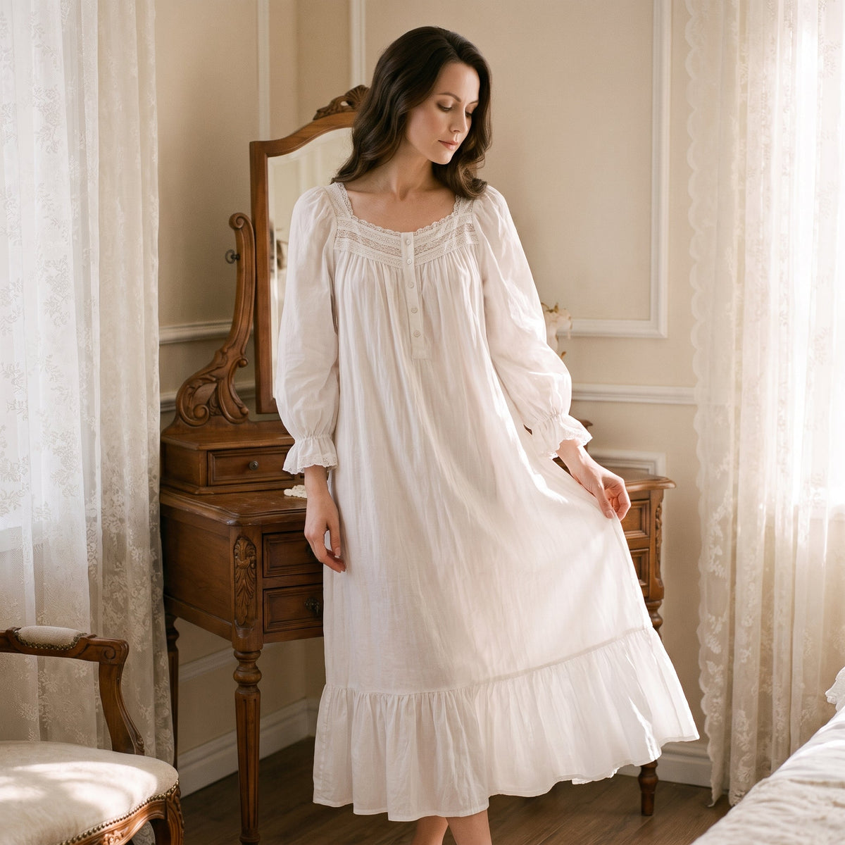 Detail produit robe-de-nuit-vintage-en-coton-blanc