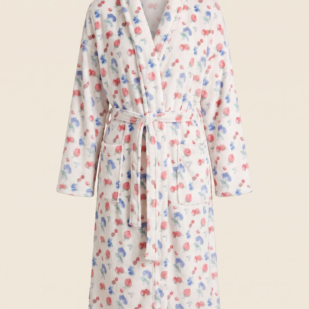 Peignoir polaire à motif floral en mannequin fantôme, coupe droite et tombé fluide