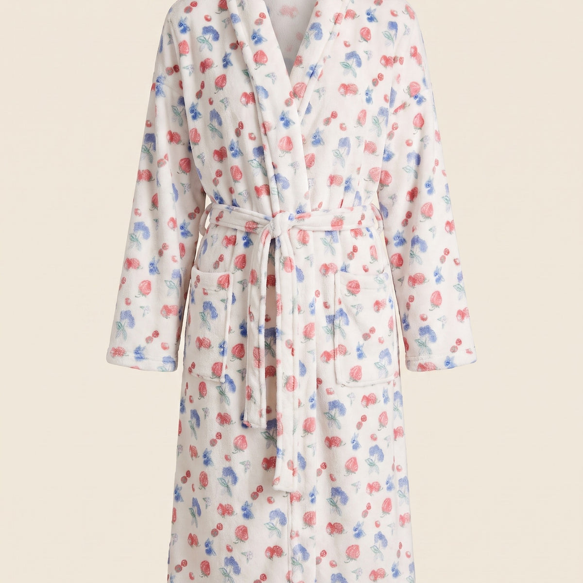 Peignoir polaire à motif floral en mannequin fantôme, coupe droite et tombé fluide