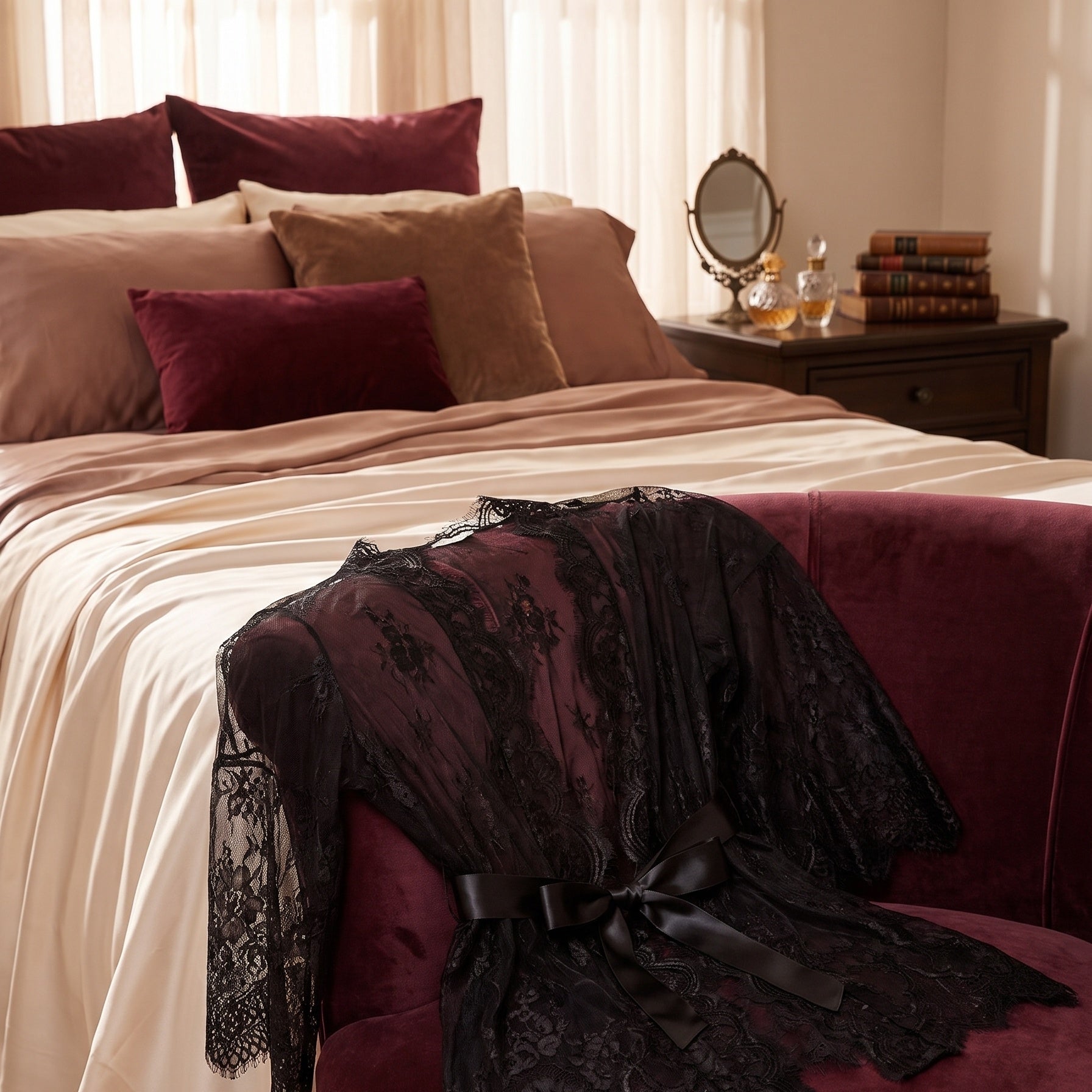 Ambiance boudoir de la nuisette en dentelle noire Image