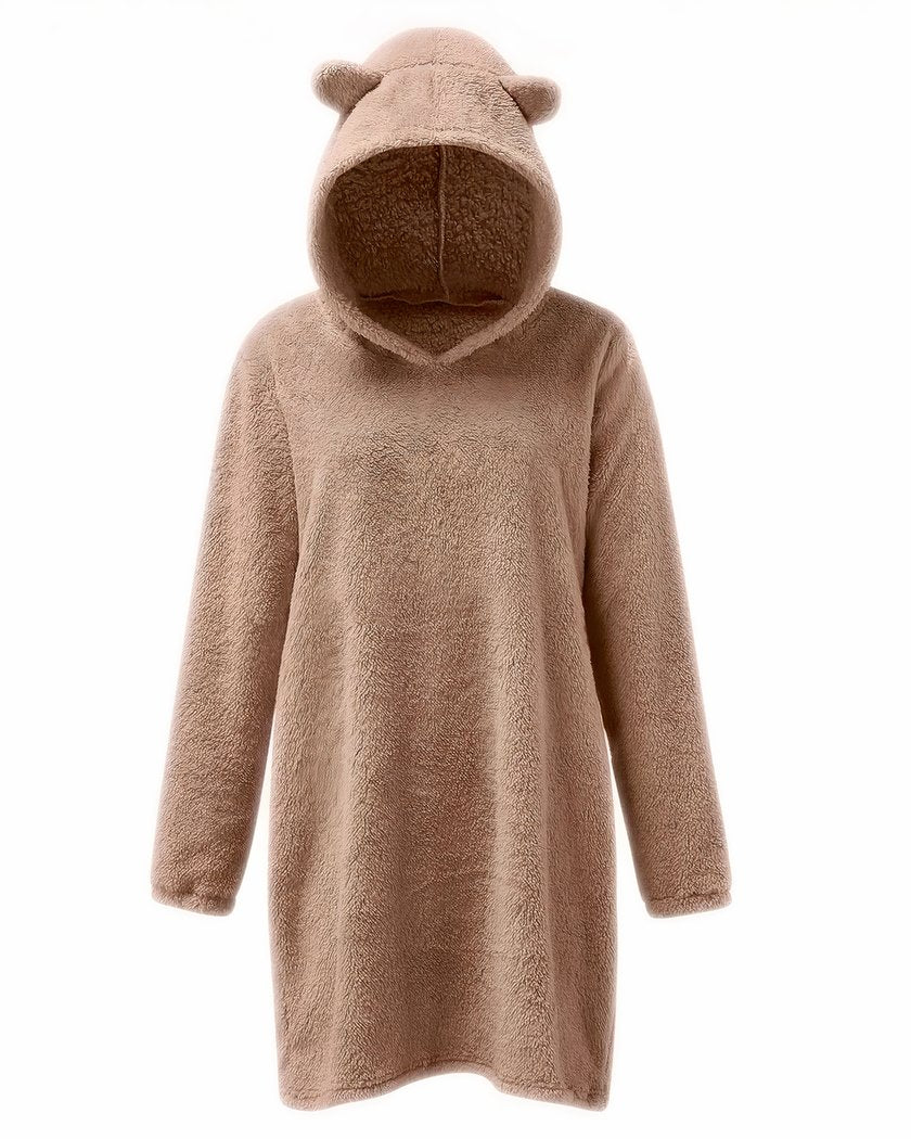 Chemise de Nuit Peluche à Capuche Oreilles d'Ours