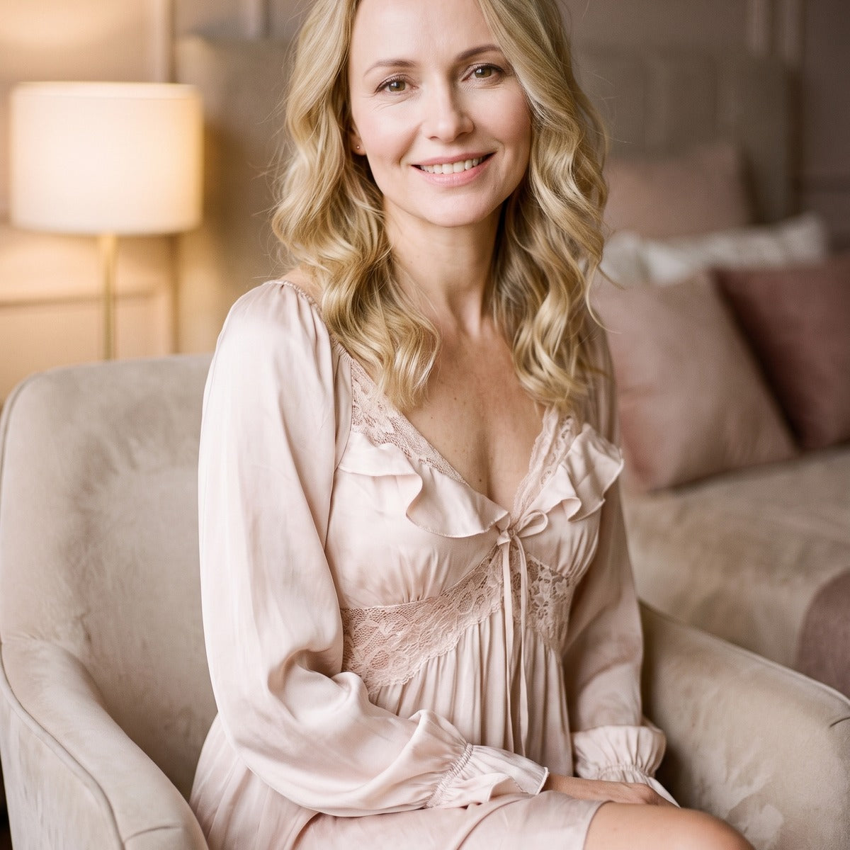Drape fluide du satin de la chemise de nuit rose Image