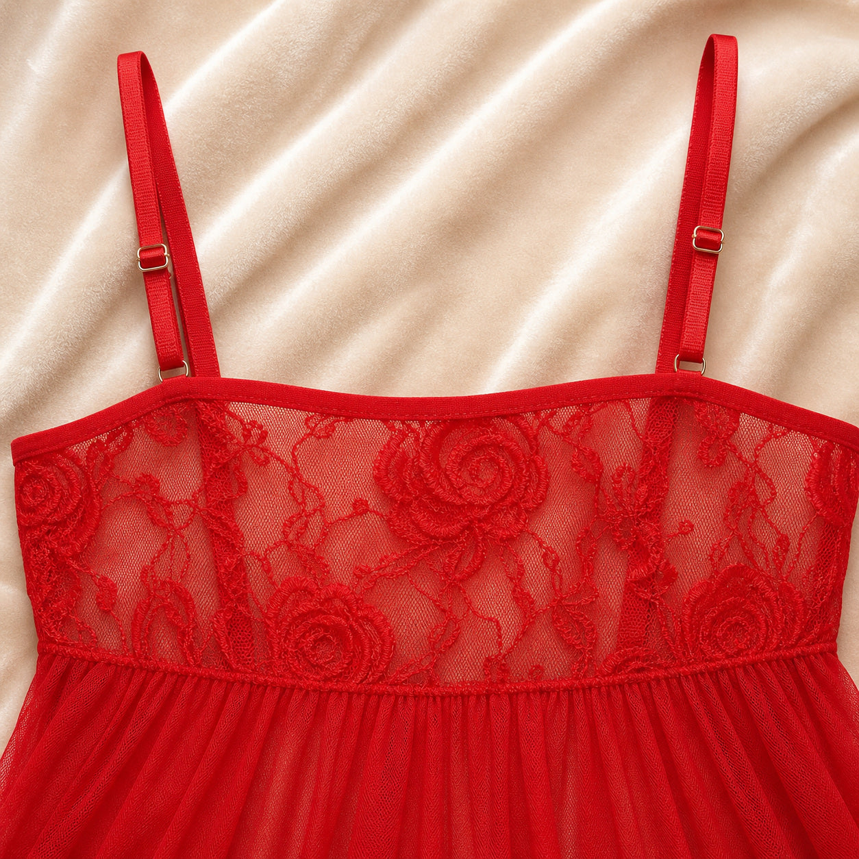 Dos en dentelle transparente et bretelles réglables rouges Image