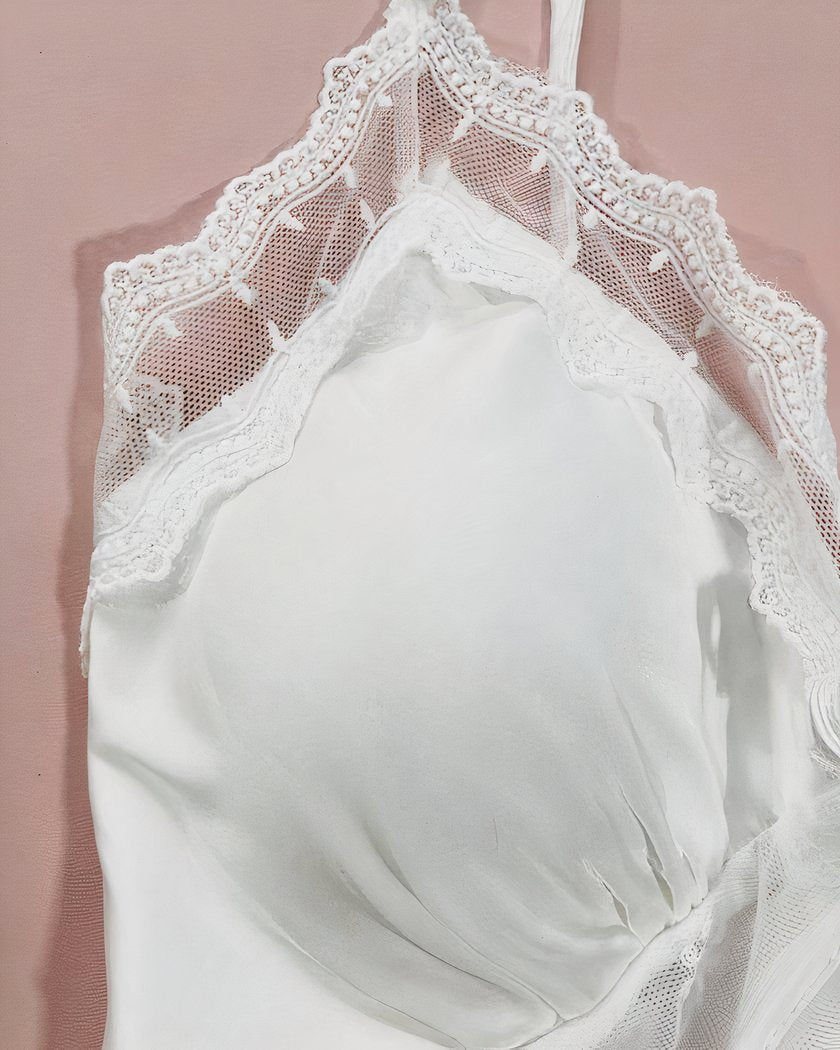 Ensemble nuisette et kimono blanc en satin et dentelle