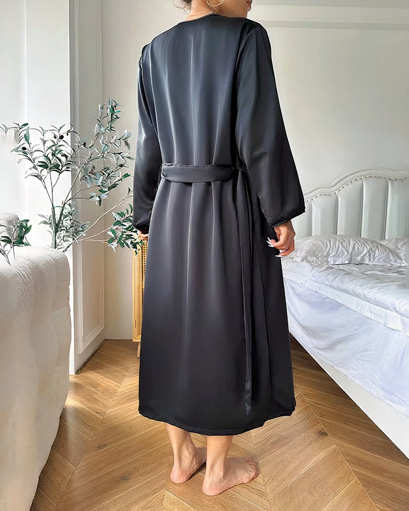 Ensemble Nuisette et Robe en Satin Noir