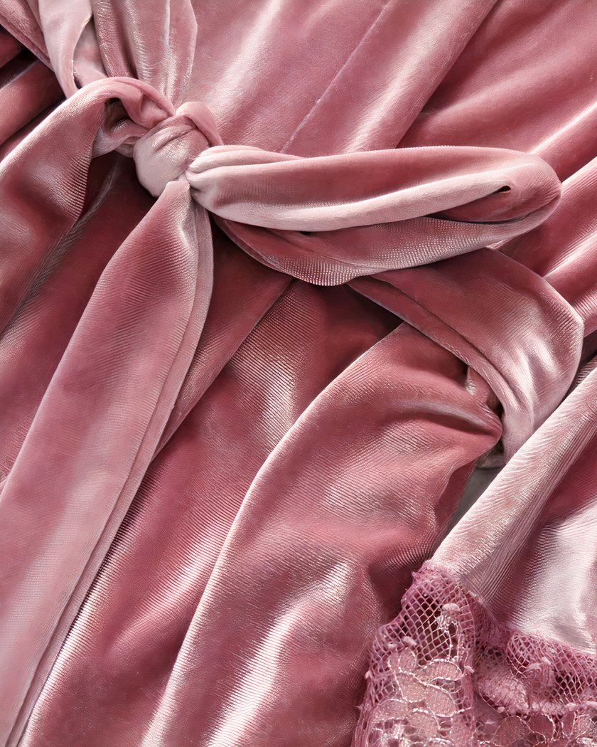 Ensemble Nuisette et Kimono en Velours Vieux Rose