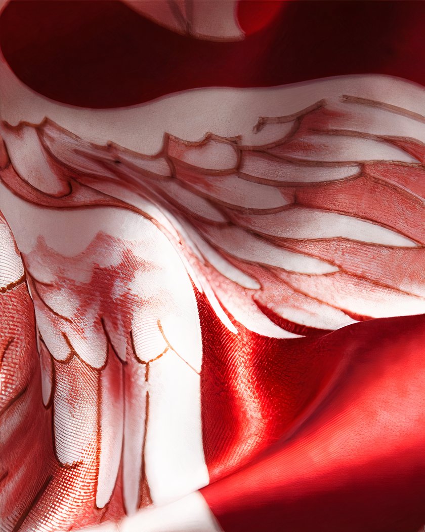 Ensemble nuisette et kimono satin rouge à grues
