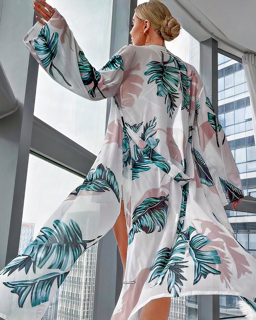 Ensemble nuisette et kimono imprimé tropical