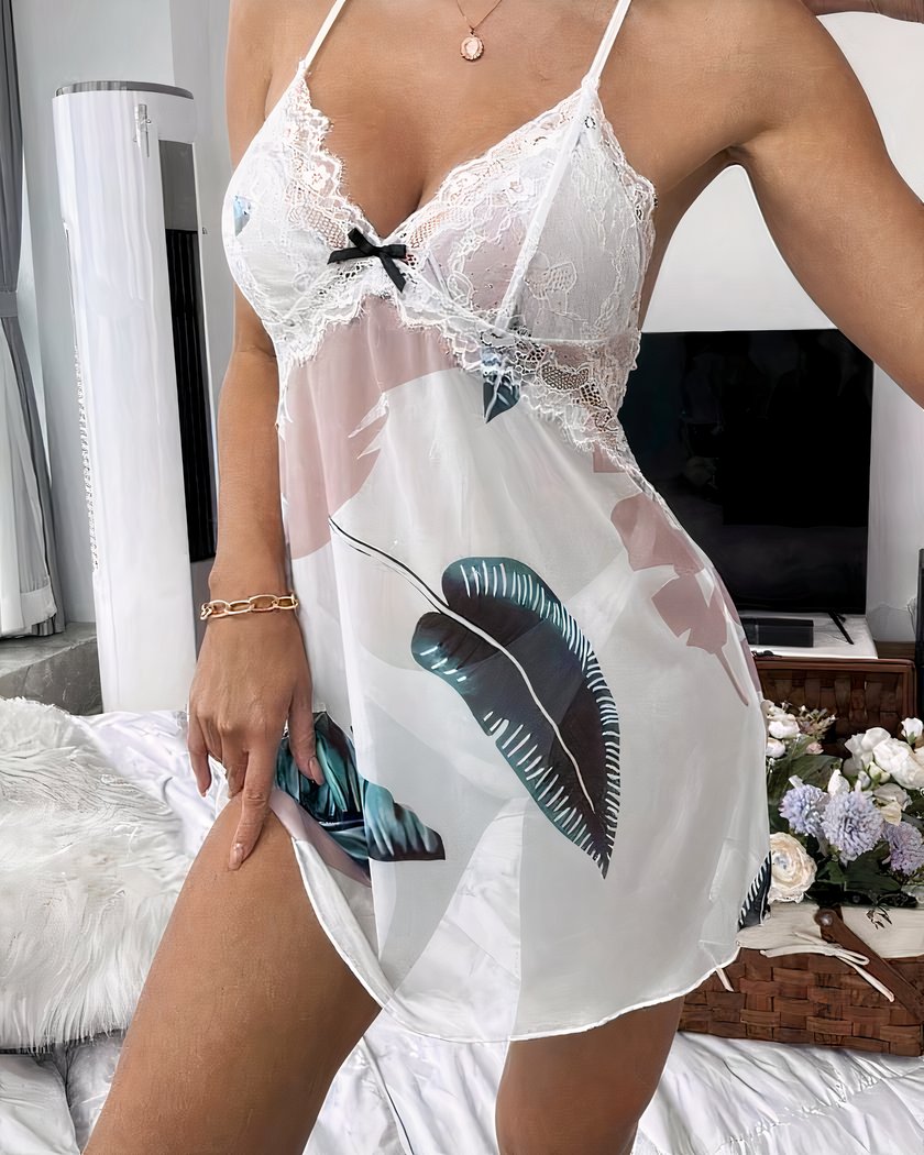 Ensemble nuisette et kimono imprimé tropical