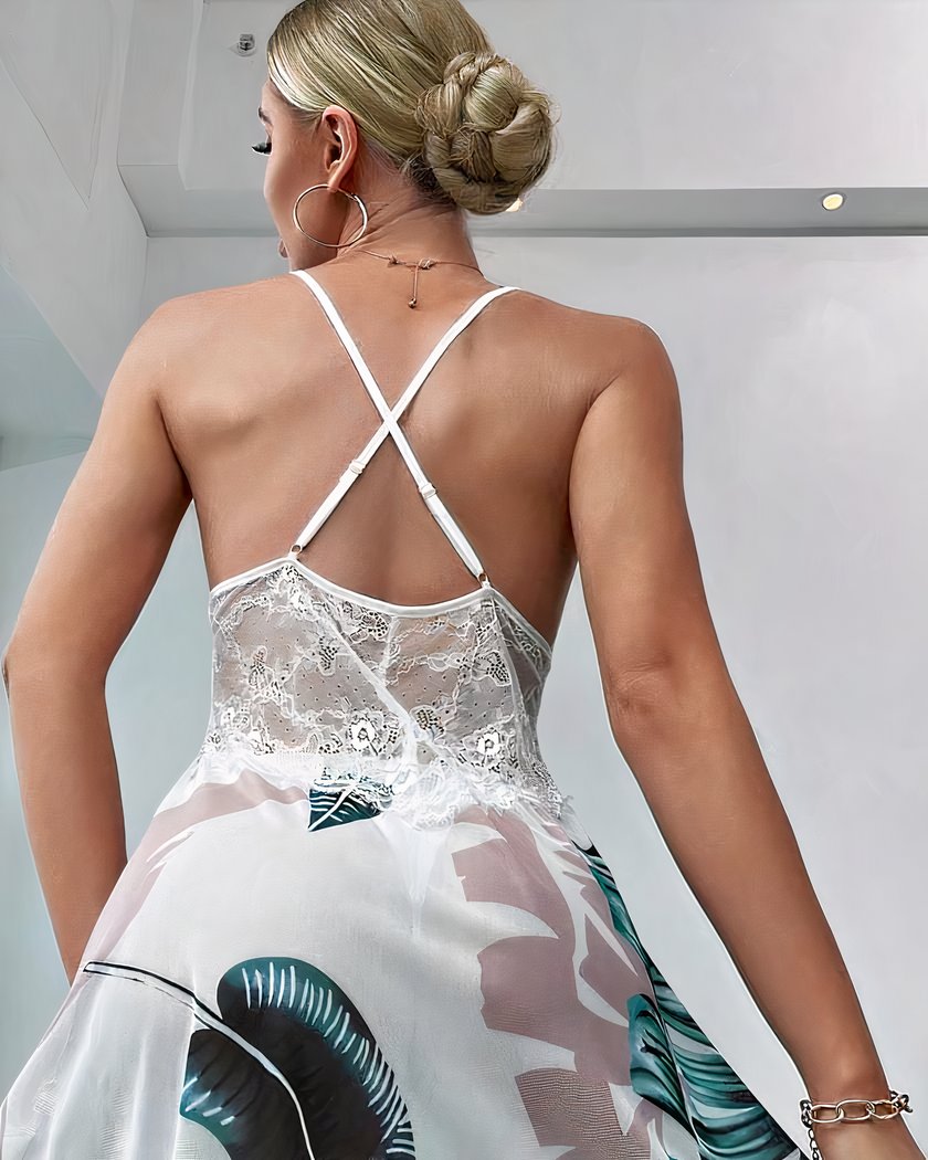 Ensemble nuisette et kimono imprimé tropical