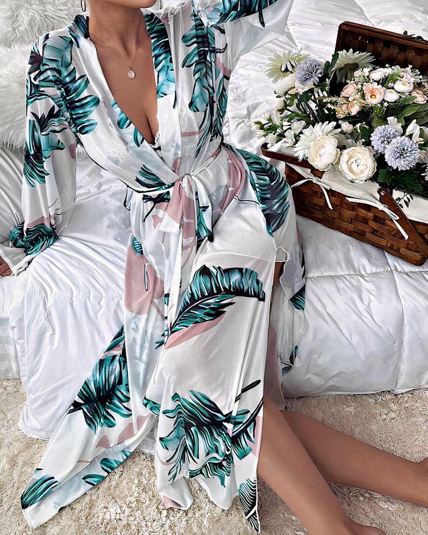 Ensemble nuisette et kimono imprimé tropical