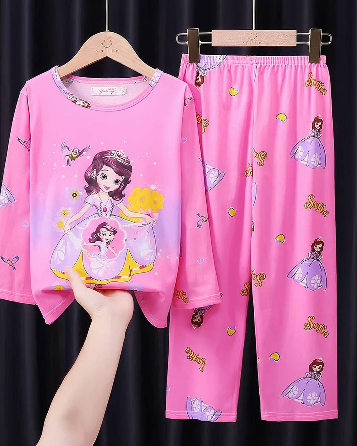 Pyjama Disney fille rose, ensemble deux pièces à manches longues, modèle 1