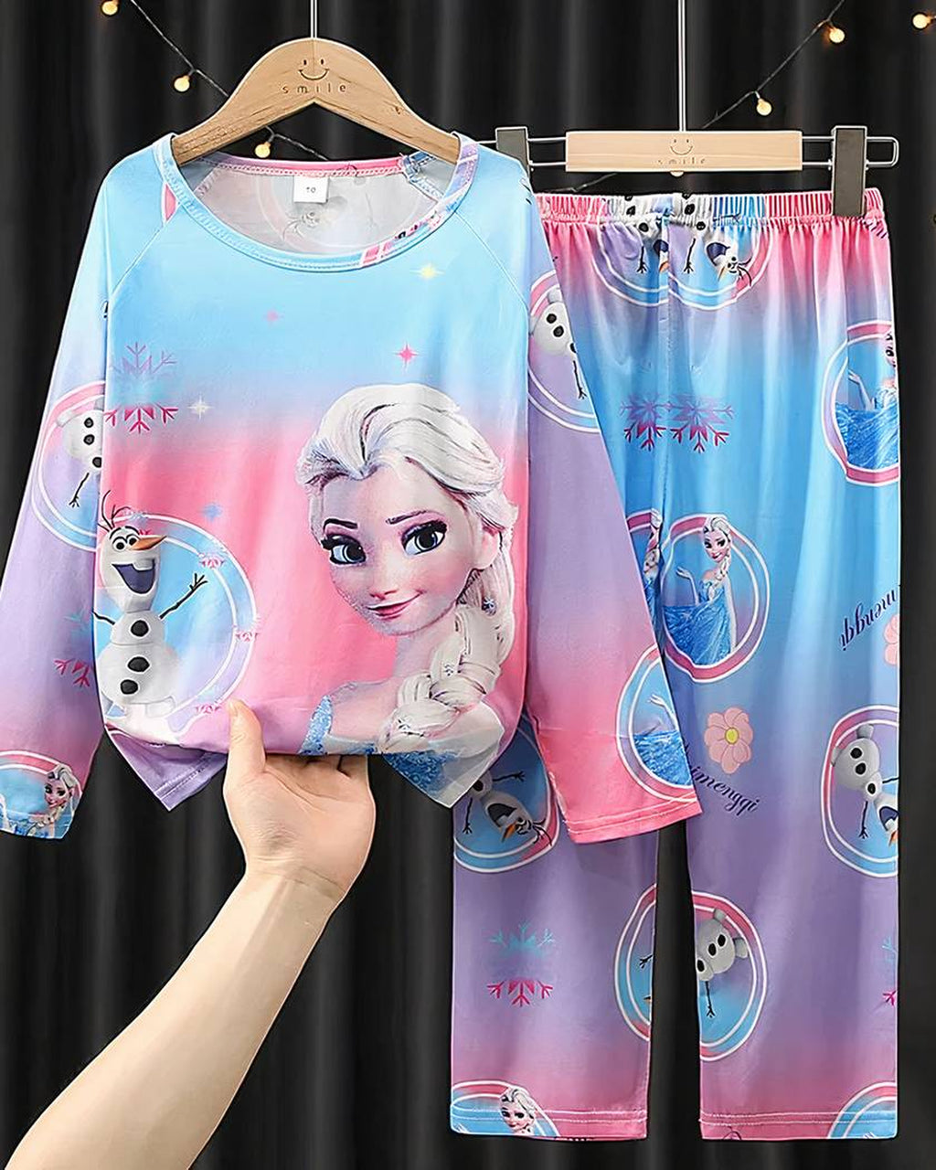 Pyjama Disney fille bleu et rose, ensemble deux pièces à manches longues, modèle 2