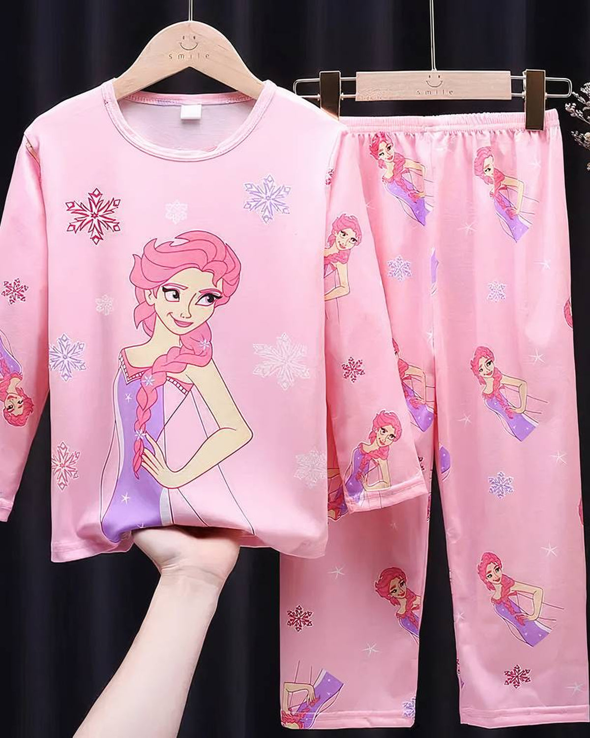 Pyjama Disney fille rose pâle, ensemble deux pièces à manches longues, modèle 3