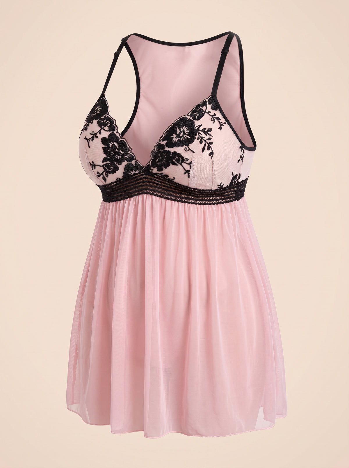 Nuisette grande taille rose et noire, effet mannequin invisible
