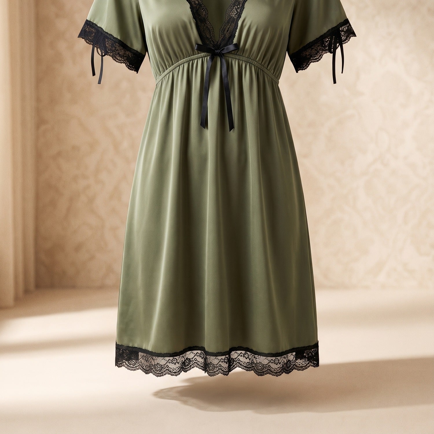 Bordure dentelle noire et satin vert Image